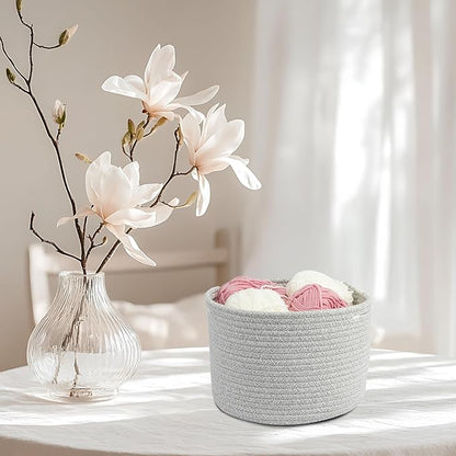 XUANGUO Woven Cotton Storage Baskets - 3-Pack Round Bins (10x10x7'') for Shelves, Closets & Bookcases | Durable Rope Organizers for Nursery, Baby, Toys, Easter & More (grey)