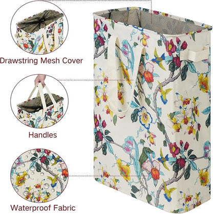 efluky Slim Laundry Basket, Narrow Laundry Hamper with Handles, Collapsible Dirty Clothes Hamper, Tall Laundry Bin for Laundry Room, Dorm and Bedroom, 48L (12.7 Gallon) Floral