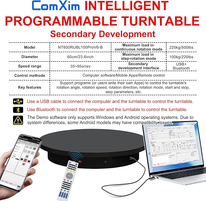 Programmable Large Motorized Electric Turntable Command-Controlled Rotating Platform Photography Turntable Secondary Development Motorized Electric Lazy Susan for 3D Scaner or Photography with API
