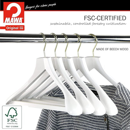 MAWA by Reston Lloyd, European Wooden Hanger, Beech Wood Body Form Hanger with Wide Supportive Shoulders, Rotating Hook, White Finish, for Shirts, Blazers, Pants, Dress Clothes, (27232), Set of 2