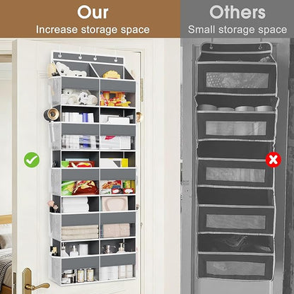 5 Tiers Over The Door Organizer Storage, 88lbs Weight Capacity Behind the Door Storage of 10 Compartments & 10 Mesh Pockets, Hanging Doors Storage Organizer for Shoes, Clothes,Pantry