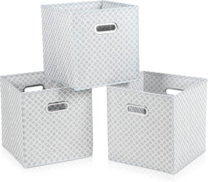Fabric Cloth Storage Bins,Fabric Cube Organizer with Dual Handles Foldable Cube Storage Baskets for Home Bedroom Storage,Set of 3,（Light Grey）