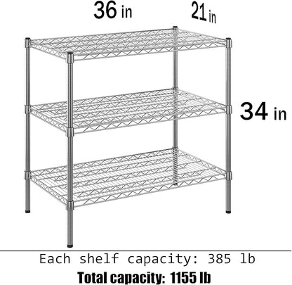 21" Deep x 36" Wide x 34" Height Wire Shelving Kit | 3-Tier | NSF Commercial Storage Rack Unit