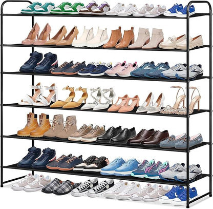 KIMBORA 6 Tier Long Shoe Rack, Wide Shoe Storage Organizer Sturdy Sneaker Shelf for Floor, Bedroom 42 Pairs (Black)