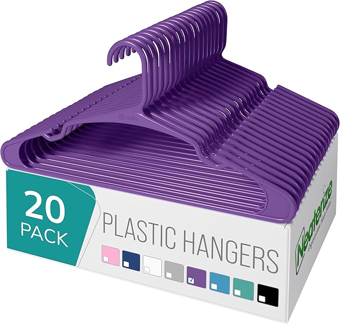 NEATERIZE Clothes Hangers Plastic 20 Pack for Adults - Plastic Hangers, The Perfect Coat Hanger and Space Saving Clothes Hangers for Closet, Percheros Ganchos para Colgar Ropa Hangars - Pink Hangers