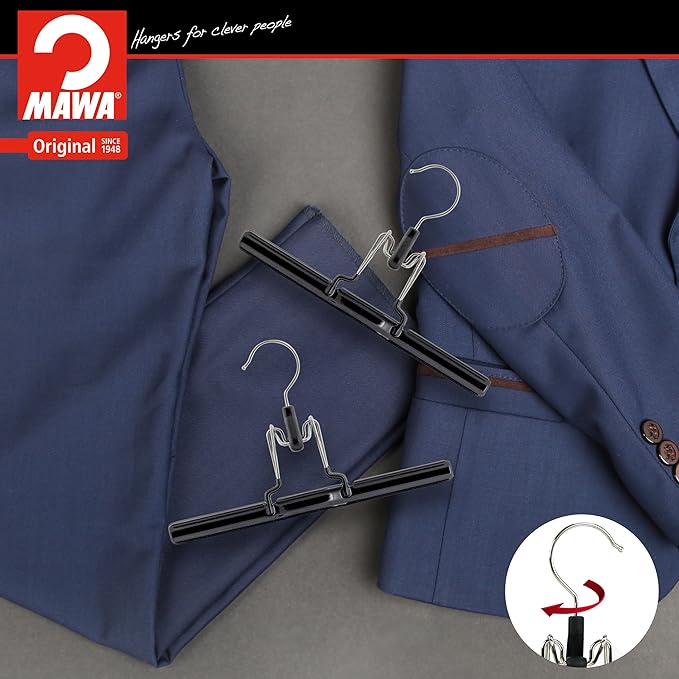 Mawa by Reston Lloyd Non-Slip Space-Saving Clothes Hanger with Clamp for Pants and Skirts, Style M/26, Set of 6, Black