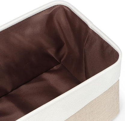 Foldable Storage Bin Collapsible Fabric Storage Basket Cube with Durable Handles Closet Organizer Bins for Organizing Shelves Drawers, Set of 3, 12" x 10" x 9.5", Beige