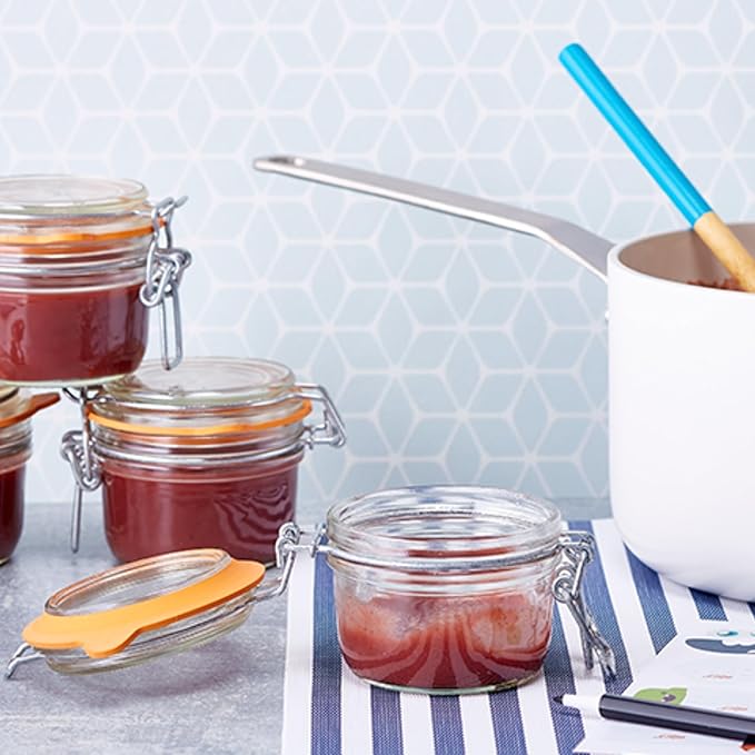 Le Parfait Super Terrine 125mL (4oz) Zero Waste Eco-Friendly Glass Canning Jars, Airtight Rubber Seal & Wire Bail Lid, BPA-Free, Water Bath Safe for Food Storage & Preserving, Made in France, 4PK