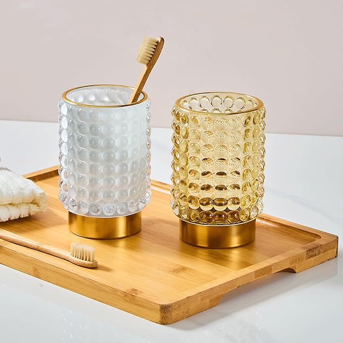 Makeup Brush Holder Organizer,Toothbrush Holders,Desk Pen Pencil Holder,Multifunctional Vintage Glass Brush Cup(A38-15-US/Milky White/L)