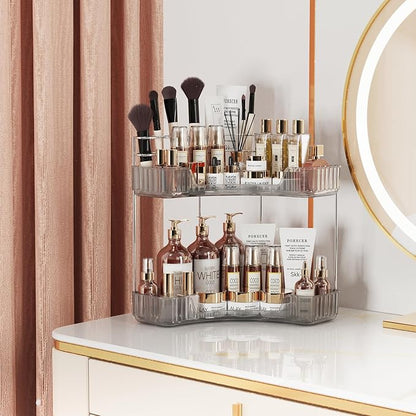 Asayuee 2-Tier Corner Bathroom Counter Organizer with Top Toothbrush Holders,Large Makeup Organizer Countertop with Brush Holder,Skincare Organizers Corner,Exquisite Vanity Organizer (Gray, 2 Tier)