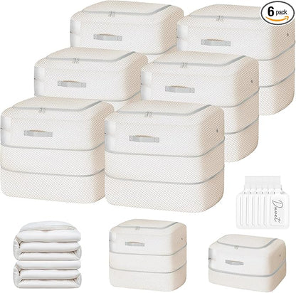 Comforter Storage Bag - 110L Large Capacity Blanket Storage Bags 2-Layer Ultra Space Saving Self Compression Organizer, Washable Compression Bags for Storage Comforter Blanket, 6-Pack, Beige