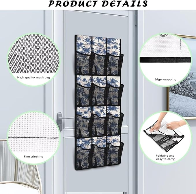 Tropical Trees Over the Door Shoe Organizer,Behind Door Shoes Hang Holder Rack,Hanging Shoe Storage Hanging Bag Unique Print