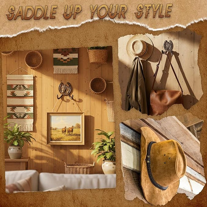 3 Pack Cast Iron Coat Hooks, Rustic Double Wall Hooks, Horse Head Horseshoe Hook, Wall Mounted Farmhouse Coat Hangers, Barn Storage Decor Gift with Screws for Towels, Hats, Keys, Bags, Caps