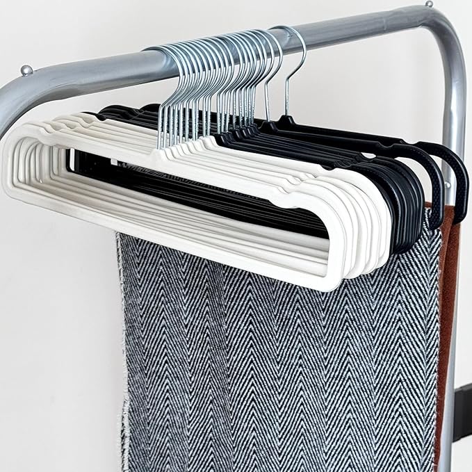 Slim Plastic Pants Hangers (Non-Velvet),Thin Space-Saving Trouser Hanger,Jeans Hangers with 360° Swivel Chrome Hook,Clothes Organizers for Slacks Scarf Trousers Ties,13.77inch
