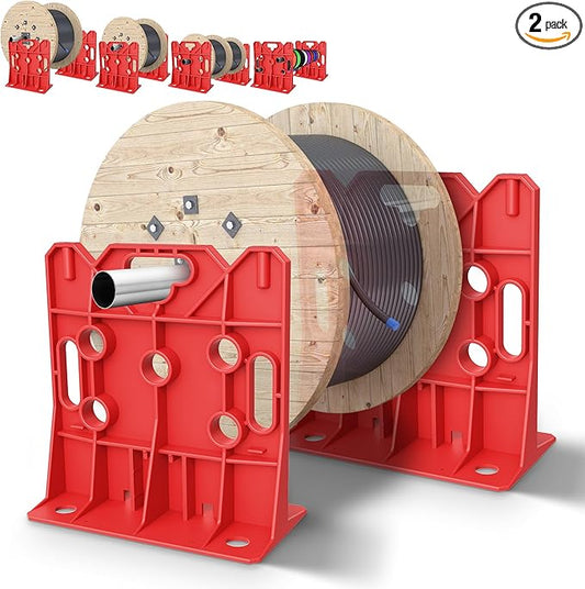 Wire Spool Rack, Multi Purpose Wire Dispenser Cable management rack for organizing cables, 34" diameter‌ 17" tall 15.87" wide 330 pound weight capacity (Red, 1 Pair)