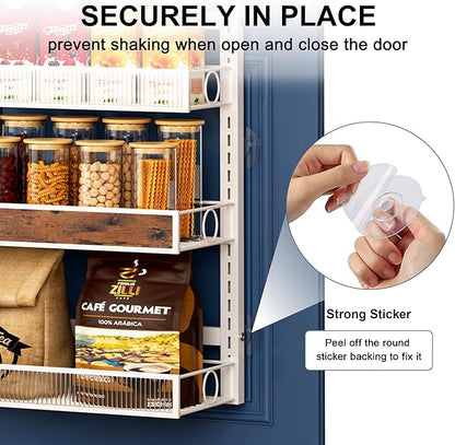 8 Tier Pantry Door Organizer Spice Rack, 2-IN-1 Wall Mount or Hanging Over Door Seasoning Organizer with Adjustable Baskets, Heavy Duty Behind Door Storage Shelves for Pantry, Cabinet and Kitchen