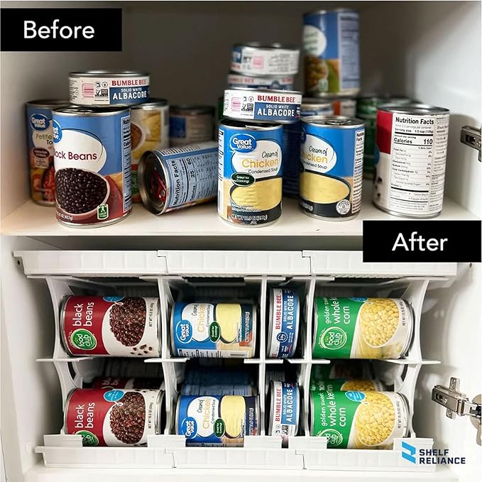 Shelf Reliance Cansolidator Pantry Plus - 2-Pack Can Organizer for Pantry, Stackable Soda Can Storage for Kitchen, Holds 60 Cans of Food or Soda