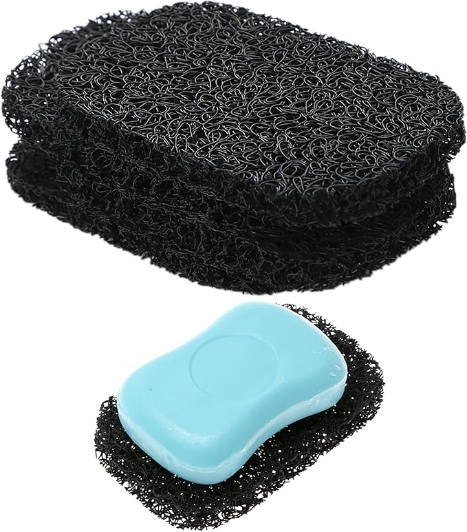 Snowkingdom 4 Pack Black Soap Saver Draining Lift Pad 2.9" x 4.5" PVC Non-BPA Non-Slip Durable