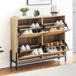 IDEALHOUSE Rattan Shoe Storage Cabinet with 4 Flip Drawers, Freestanding Shoe Organizer with Adjustable Shelves for Entryway, Narrow Shoe Rack Cabinet, Farmhouse Slim Shoe Cabinet, Oak
