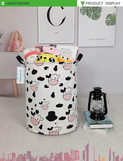 Storage Bin, Canvas Fabric Collapsible Organizer Basket for Laundry Hamper,Toy Bins,Gift Baskets, Bedroom, Clothes,Baby Nursery (Spotted Cow)