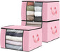 Fab totes 3 Pack Clothes Storage, Foldable Thick Fabric Blanket Storage Bags, Containers for Organizing Bedroom, Closet, Clothing, Comforter, Organization with Handle,Pink