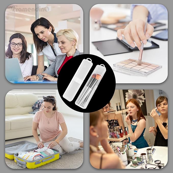 Framendino, 5 Pack Clear Travel Cosmetic Brush Holder Portable Cutlery Box Plastic Storage Container Toothbrush Carrying Boxes for Traveling