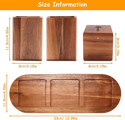Qivine Acacia Wood Utensil Holder, Wooden Silverware Holder Countertop Utensil Organizer Silverware Organizer with Tray, Kitchen Utensil Organizers for Forks, Spoons, Knives (Acacia)