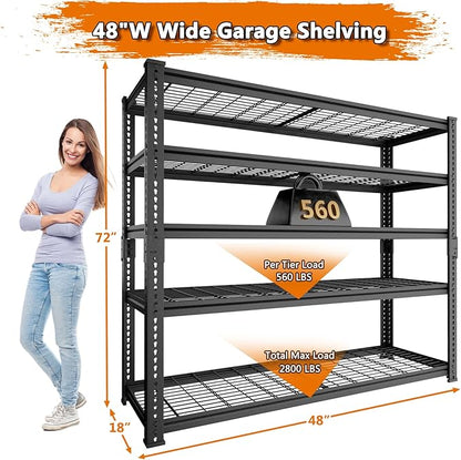 Storage Shelves Heavy Duty, 4 PCS 48" L x 18" W x 72" H Garage Wire Shelving Unit Loads 2800LBS, 5-tier Adjustable Metal Industrial Utility Shelf Rack for Kitchen, Laundry Room, Warehouse, Basement