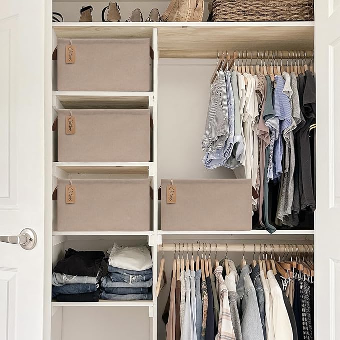 CHICVITA Storage Baskets for Shelves, Large Fabric Organizer Bins with Handles, Closet Organizers and Storage for Living Room, 16 ¾" L x 11" W x 9 ¾" H, Brown, 4-Pack