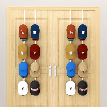 HapiRm Over Door Hat Rack - 4 Packs Metal Hanging Hat Organizer with 16 Hooks Design, Baseball Cap Hanger Organizer Storage Holds up to 80 Caps for Door, Bedroom, Closet(White)