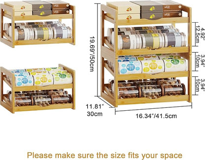 BAMBANG Can Organizer for Pantry, Detachable Bamboo 4 Tier Stackable Can Storage Rack, Rolling Soda Can Dispenser Can Holders for Cabinet, Holds Up to 48 Cans