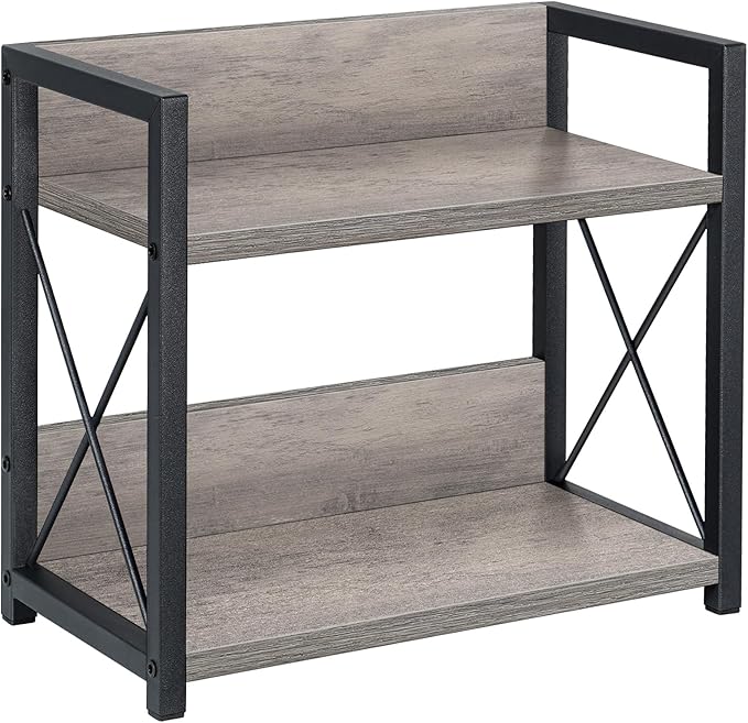 Giikin Countertop Shelf Organizer, 2 Tier Kitchen Spice Rack for Countertop, Wood Coffee Counter Shelf for Home, Particle Board and Metal, Grey, Small