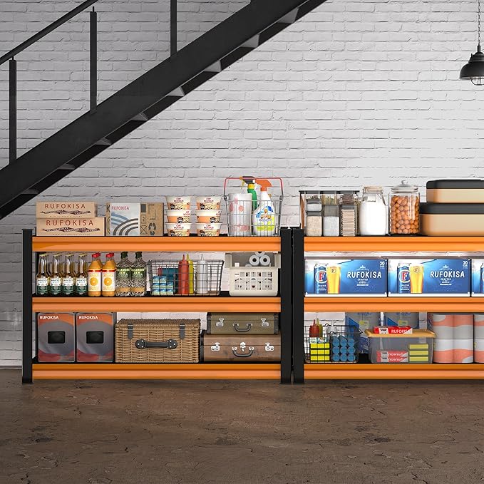 3-Tier Garage Shelving Heavy Duty,48" W Metal Shelving Unit for Garage,1600lbs Load Capacity Utility Rack Shelves & Shelves,48" W x 18" D x 39" H(Orange)