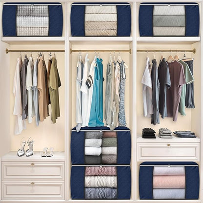 Fab totes 24 Gallons Clothes Storage, Foldable Thick Fabric Blanket Storage Bags,Containers for Organizing Bedroom, Closet, Clothing, Comforter,Organization with Handle (8 Pack,Blue)