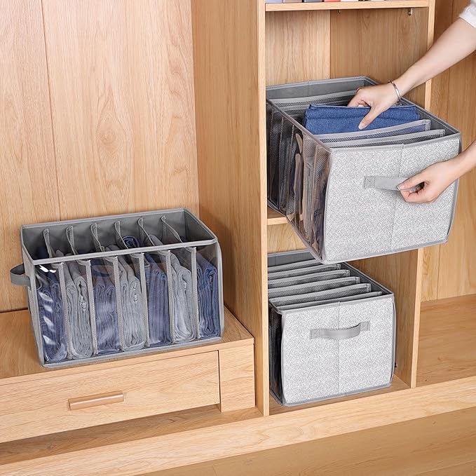 Zilink Upgraded Pants Organizer with Support Board Clear Jeans Organizer for Closet with 7 Grids Wardrobe Clothes Organizer for Jean Pant Sweater Legging T-Shirt, 6 Pack