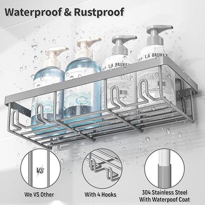 Liuoud 10 Pack Shower Caddy Organizer Rack Shelf for Inside Shower, Self Adhesive Wall Storage Basket Rustproof Stainless Steel Shampoo Holder Bathroom Accessory Decor Set, Grey