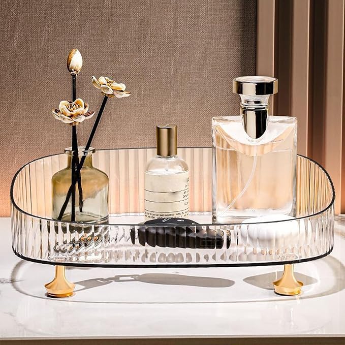 Perfume Organizer, Bathroom Vanity Tray, Makeup Trays for Dresser Top, Countertop Decorative Plastic Decor Tray, Perfume Organizer for Women, organizador de perfumes (Clear)