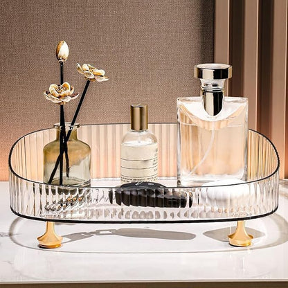Perfume Organizer, Bathroom Vanity Tray, Makeup Trays for Dresser Top, Countertop Decorative Plastic Decor Tray, Perfume Organizer for Women, organizador de perfumes (Clear)