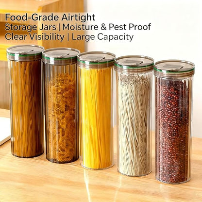11-Inch Tall Airtight Spaghetti Container - Clear Pasta Holder Organizer for Kitchen Pantry, Fits Full-Length Noodles, Coffee Beans, Rice, Dry Foods (48oz, 2 Pcs)