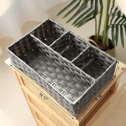 Toilet Paper Basket for Tank Topper,Woven Storage Box Cube Basket Bin Container, Shelf Cabinet(Grey 1pc) (14.17''L x 9.44''W x 3.93''H)