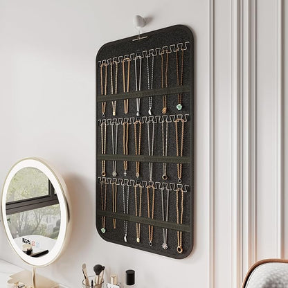 2-Pack Hanging Jewelry Organizer Storage, 40 Pockets 36 Hooks Necklace Earring Necklace Bracelet Ring Organizer, Double - Sided Design, Black