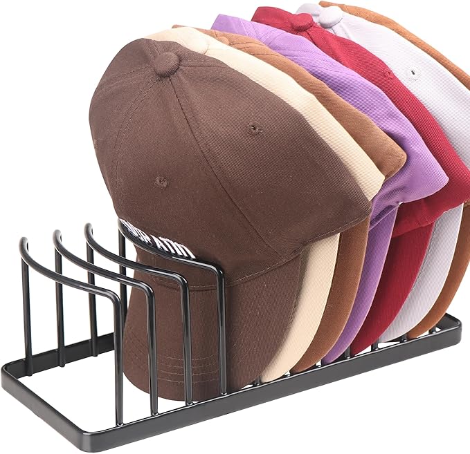Hat Organizer - Space Saving Hat Stand Holds 10 Caps - Premium Metal Rack for Baseball Caps Display & Organizer - Black