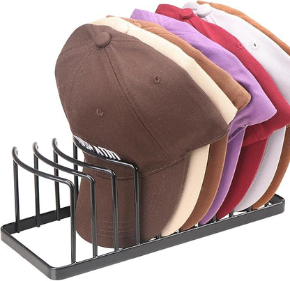 Hat Organizer - Space Saving Hat Stand Holds 10 Caps - Premium Metal Rack for Baseball Caps Display & Organizer - Black