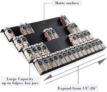 Mulush Metal Spice Rack Tray - Spice Drawer Organizer for Kitchen Cabinets Storage and Organization (Jars Not Included)