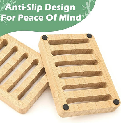 Soap Dish for Shower, 6 Pack Natural Bamboo Bar Soap Holder, Anti-Slip Design for Peace of Mind, Natural and Healthy