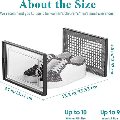 Kuject Large Shoe Organizers Storage Boxes for Closet, 12 Pack Clear Plastic Stackable Storage Bins with Lids, Under Bed Shoe Containers for Entryway, Drop Front, Fit up to Women's Size 10,Black