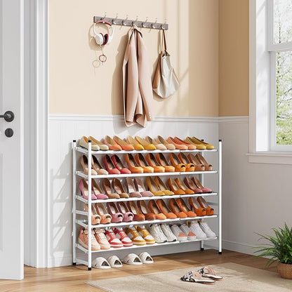 Tajsoon Expandable Shoe Rack for Closet 5 Tier, 29“-41“Adjustable & Stackable Shoe Shelf Storage, Metal Shoe Rack Organizer for Front Door Entrance, Closet, Garage, Entryway, White