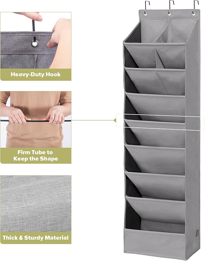 6 Pack Shoe Organizer with 6 Extra Large Pockets and 4 Large Pocket, Over the Door Sturdy Closet Storage Rack, Hanging Shoe Organizer for Shoes, Sneakers, Grey