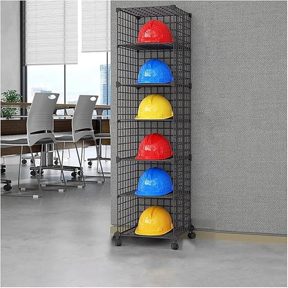 Stackable Safety Helmet Storage Boxes, Large Adjustable Hard Hat Placement Organizer Rack with Wheels for Construction Site/Garage/Workshop/Factory Helmet Display Shelf (1 * 6)