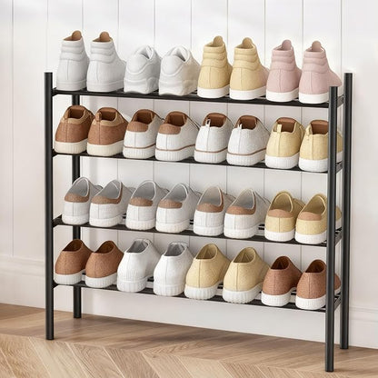 AceMining 4-Tier Expandable Shoe Rack, Adjustable Shoe Rack Shoe Organizer Shoe Shelf, Free Standing Shoe Racks Heavy Duty Metal for Closet Entryway Closet Doorway Front Door Entrance，Black